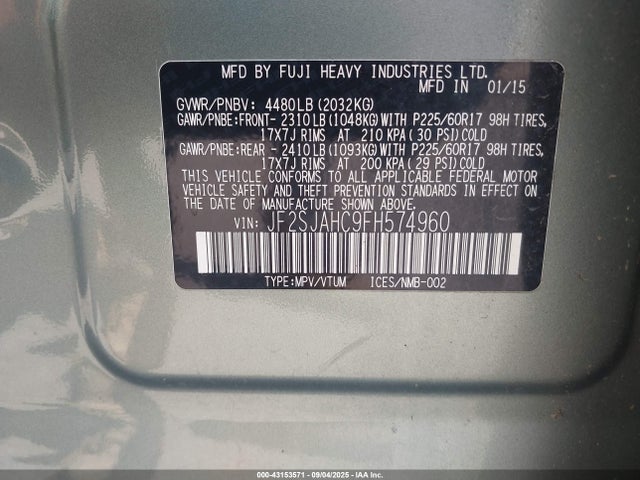 JF2SJAHC9FH574960 Subaru 2.5na u5