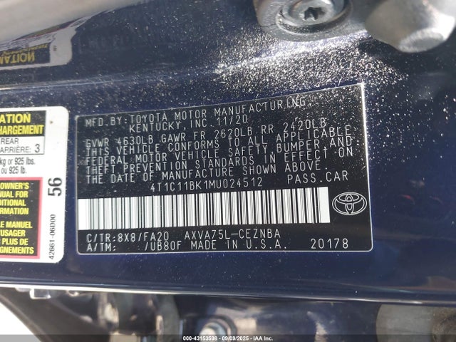 4T1C11BK1MU024512 Toyota a25a-fks