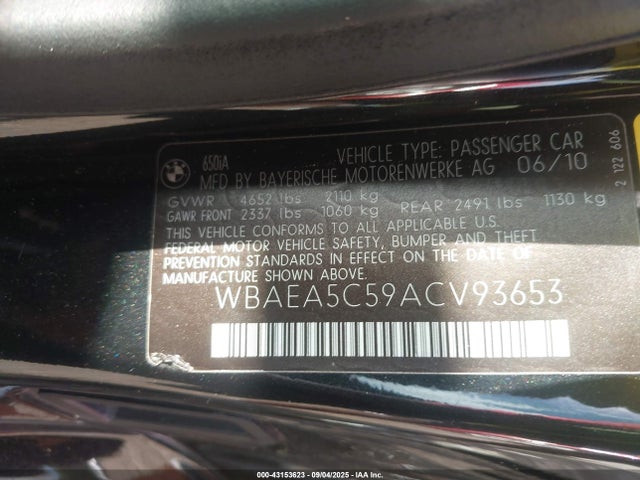 2010 BMW 650I WBAEA5C59ACV93653 Photo 8