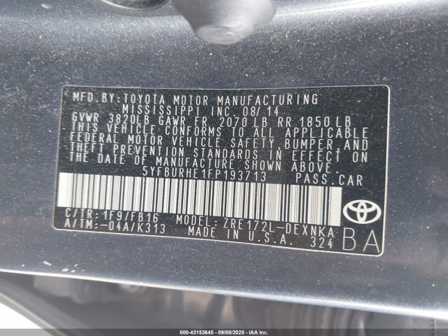Toyota 2zr-fe 2015 5YFBURHE1FP193713 Image 9