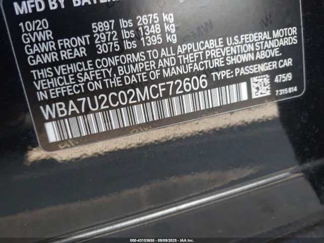 Aukcja sprzedaży 2021 Bmw 750i Xdrive, vin: WBA7U2C02MCF72606, numer aukcji: 43153658