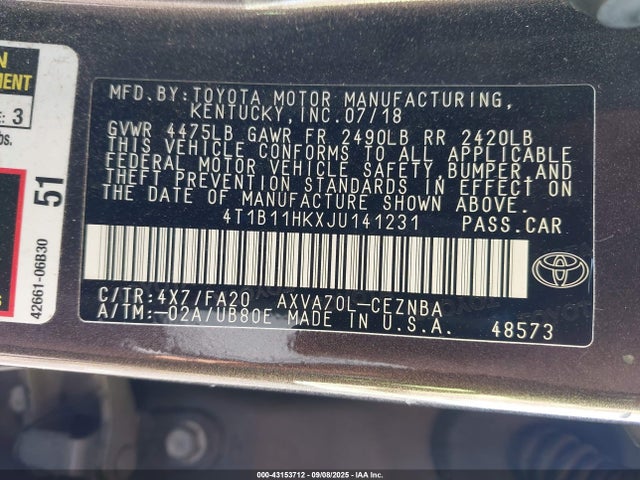 4T1B11HKXJU141231 Toyota a25a-fks