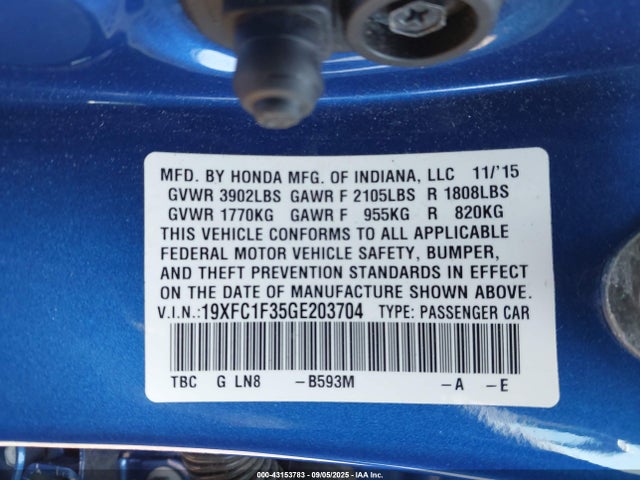 Honda l15b7 2016 19XFC1F35GE203704 Image 9