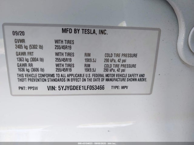2020 TESLA MODEL Y 5YJYGDEE1LF053466 Photo 8