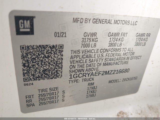 Chevrolet l82 2021 1GCRYAEF2MZ216680 Image 9