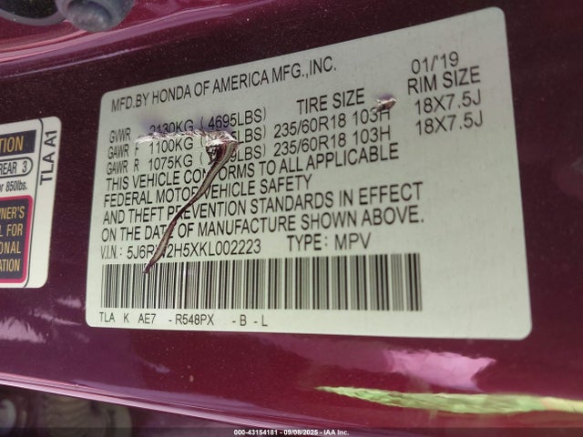 5J6RW2H5XKL002223 Honda l15be