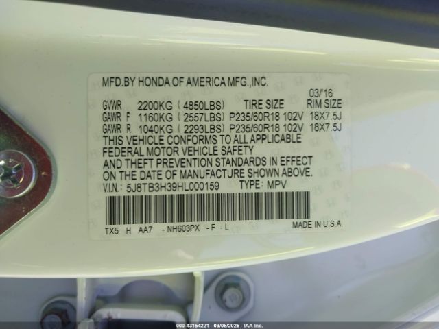 2017 ACURA RDX 5J8TB3H39HL000159 Photo 8