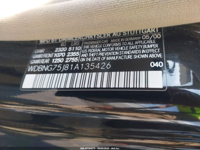 2001 MERCEDES-BENZ S 500 WDBNG75J81A135426 Photo 8