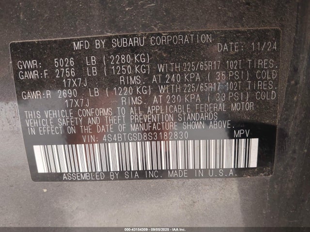 4S4BTGSD8S3182830 Subaru u4