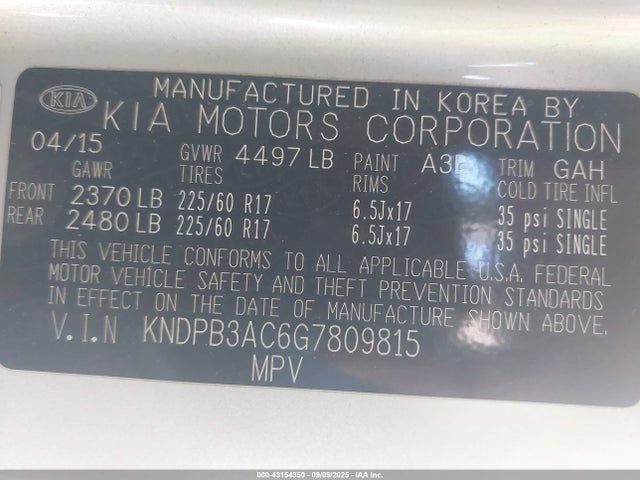 KNDPB3AC6G7809815 KIA dohc gdi theta ii