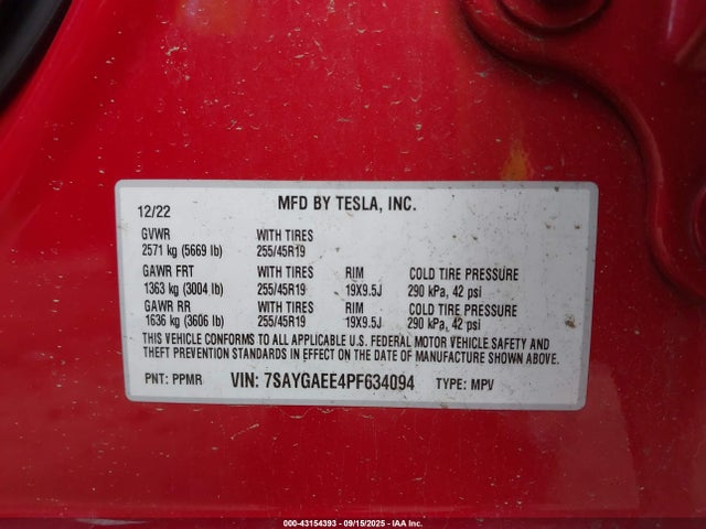 2023 TESLA MODEL Y 7SAYGAEE4PF634094 Photo 8