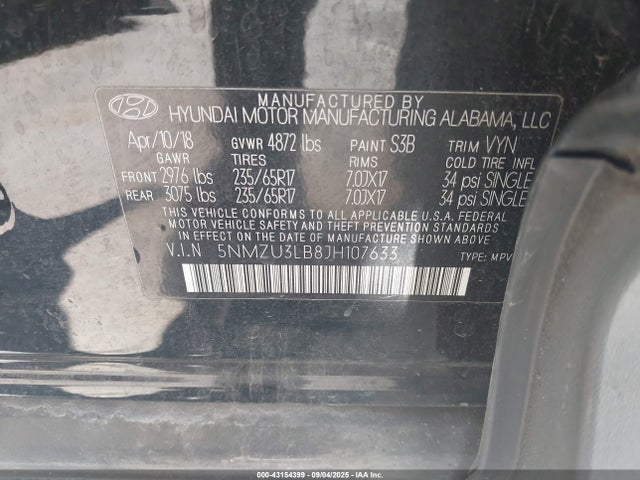 Aukcja sprzedaży 2018 Hyundai Santa Fe Sport 2.4l, vin: 5NMZU3LB8JH107633, numer aukcji: 43154399