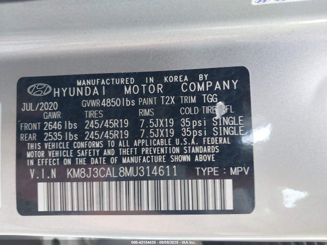 KM8J3CAL8MU314611 Hyundai gdi theta ii