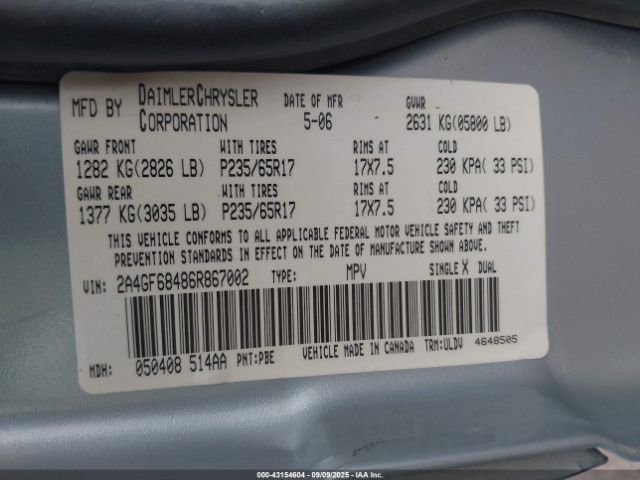 2006 CHRYSLER PACIFICA 2A4GF68486R867002 Photo 8