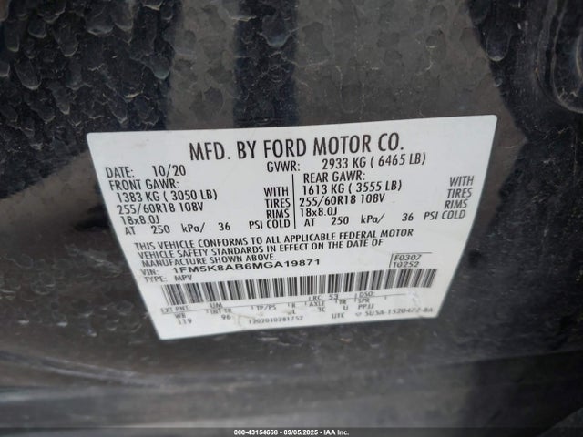 1FM5K8AB6MGA19871 Ford 2021