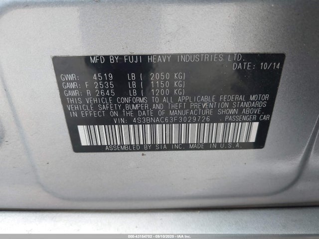 Subaru 2.5l u5 2015 4S3BNAC63F3029726 Image 9