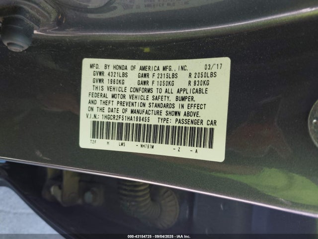 1HGCR2F51HA199455 Honda k24w1