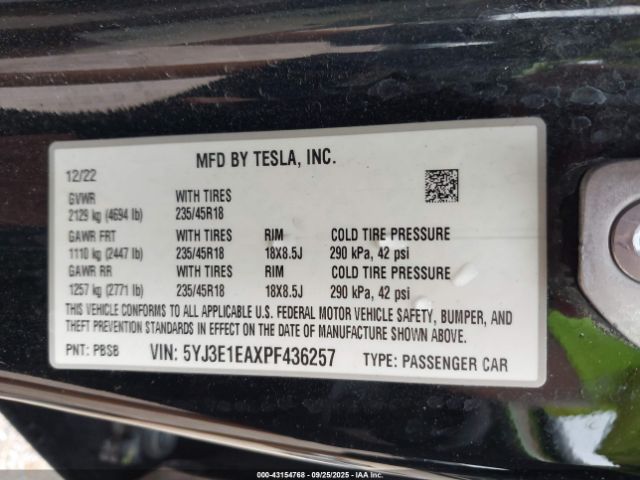 2023 TESLA MODEL 3 5YJ3E1EAXPF436257 Photo 8