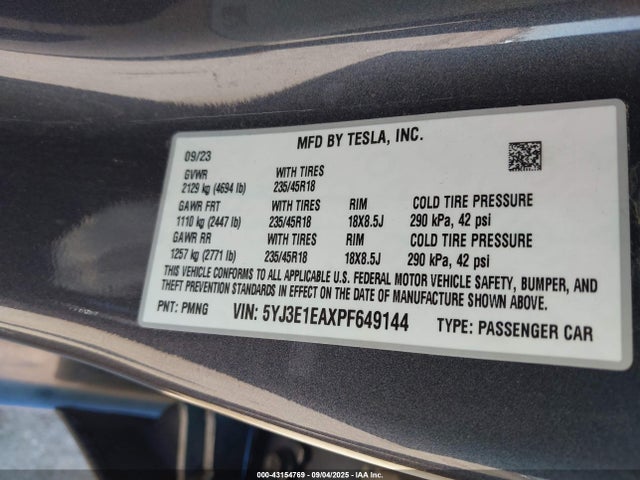 2023 TESLA MODEL 3 5YJ3E1EAXPF649144 Photo 8