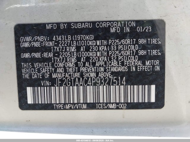 JF2GTAAC4P9327514 Subaru na