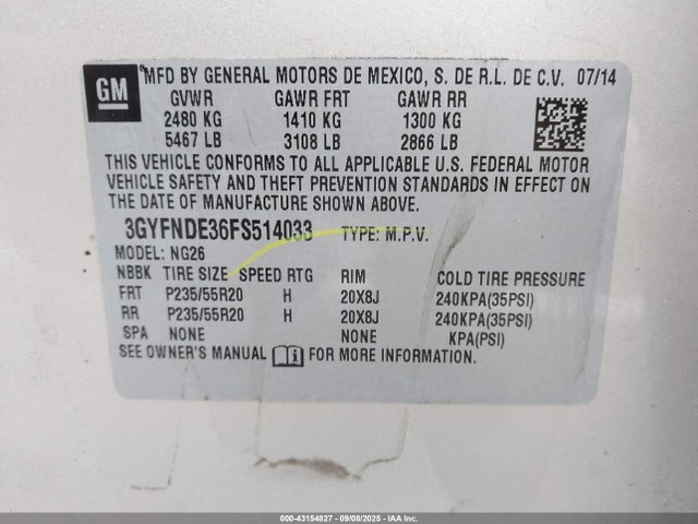 2015 CADILLAC SRX 3GYFNDE36FS514033 Photo 8