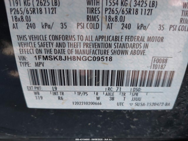1FMSK8JH8NGC09518 Ford ecoboost