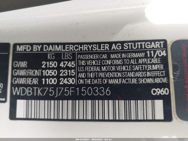 2005 MERCEDES-BENZ CLK 500 WDBTK75J75F150336 Photo 8