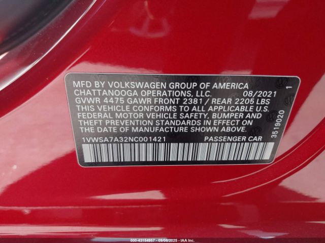 2022 VOLKSWAGEN PASSAT 1VWSA7A32NC001421 Photo 8