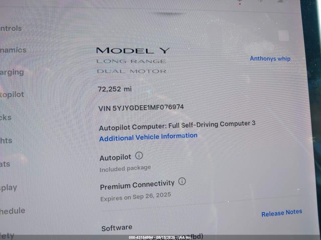 5YJYGDEE1MF076974 Tesla Model Y