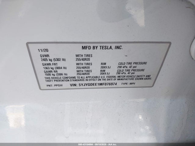 5YJYGDEE1MF076974 Tesla Model Y