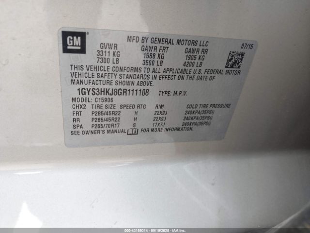 2016 CADILLAC ESCALADE ESV 1GYS3HKJ8GR111108 Photo 8