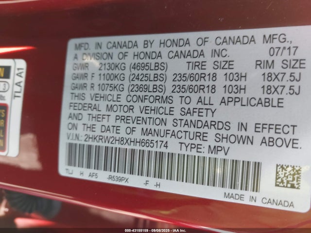 2HKRW2H8XHH665174 Honda l15be