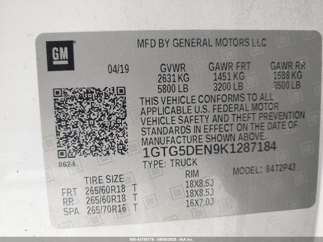 1GTG5DEN9K1287184 GMC lgz - direct injection, variable valve timing, alum, var2, gen 2