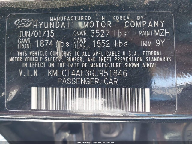 Hyundai dohc gdi gamma 2016 KMHCT4AE3GU951846 Image 9