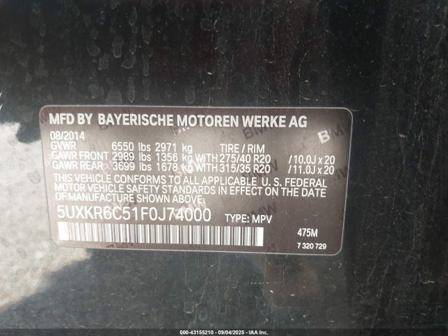 5UXKR6C51F0J74000 BMW X5