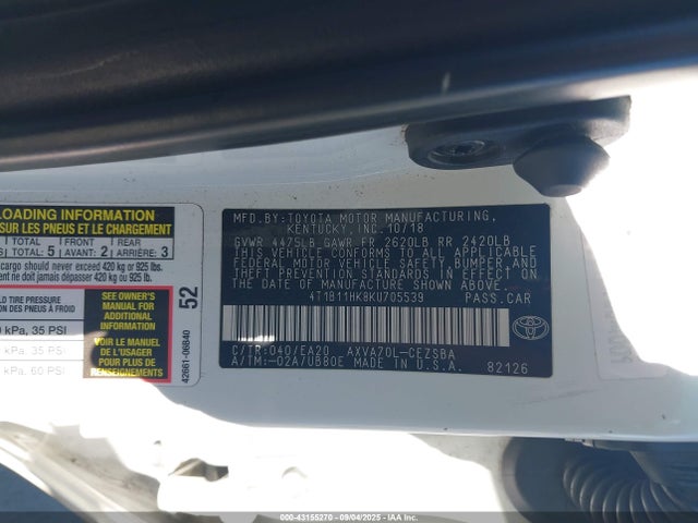 4T1B11HK8KU705539 Toyota a25a-fks