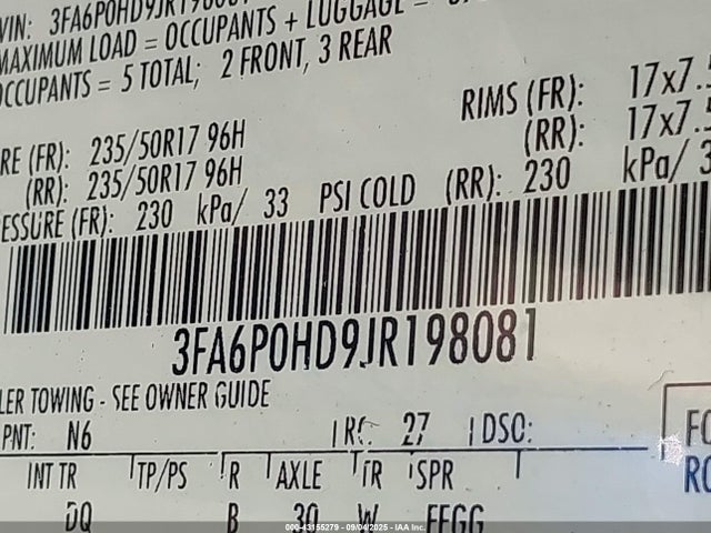 3FA6P0HD9JR198081 Ford Fusion