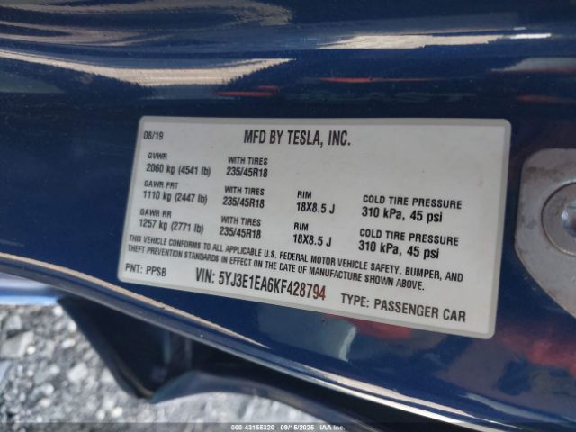 2019 TESLA MODEL 3 5YJ3E1EA6KF428794 Photo 8