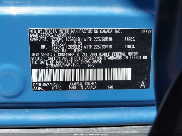2T3UWRFV0PW174552 Toyota a25a-fxs, 3nm+4nm(ni)