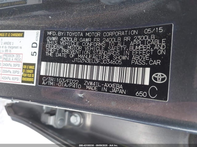 Toyota 2zr-fxe+5jm 2015 JTDZN3EU3FJ034605 Image 9