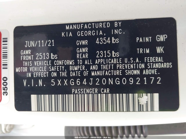 5XXG64J20NG092172 KIA t-gdi gamma ii