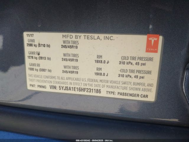 2017 TESLA MODEL S 5YJSA1E16HF231186 Photo 8