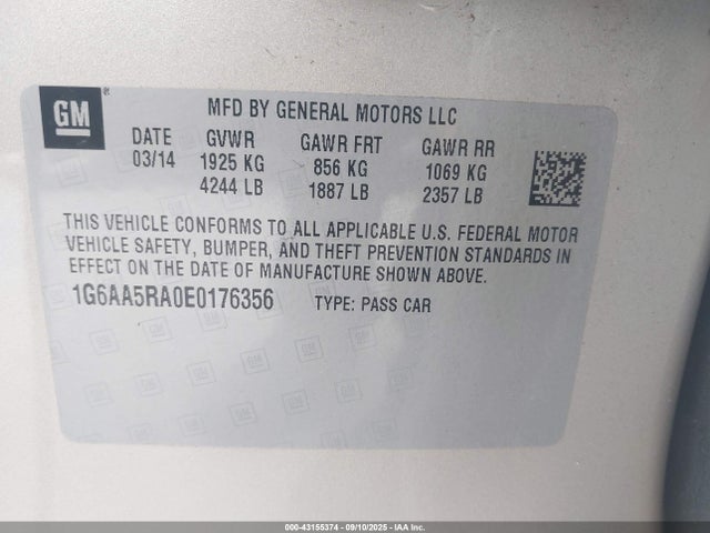 Cadillac lcv 2014 1G6AA5RA0E0176356 Image 9