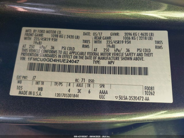 1FMCU0GD4HUE24047 Ford gtdi sigma w/premium fuel