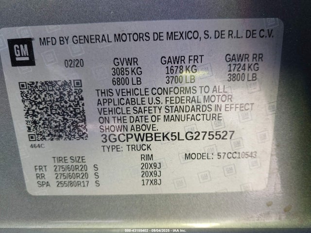 3GCPWBEK5LG275527 Chevrolet l3b - sidi, vvt, alum