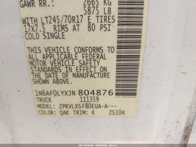 1N6AF0LYXJN804876 Nissan 2018