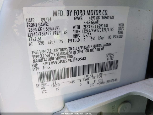 Ford 2015 2015 1FT8W3B62FEB60543 Image 8
