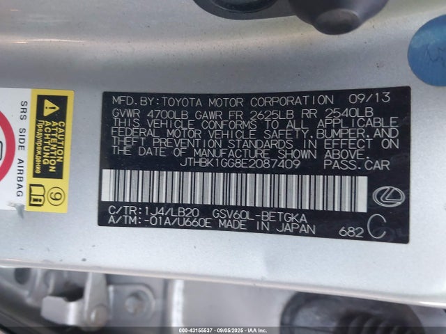 Lexus 2gr-fe 2014 JTHBK1GG8E2087409 Image 9