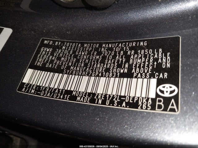 Toyota 2zr-fe 2016 5YFBURHE7GP410831 Image 9