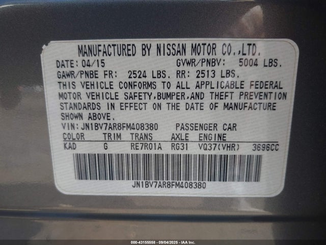 Продажа на аукционе авто 2015 Infiniti Q50 Premium, vin: JN1BV7AR8FM408380, номер лота: 43155558